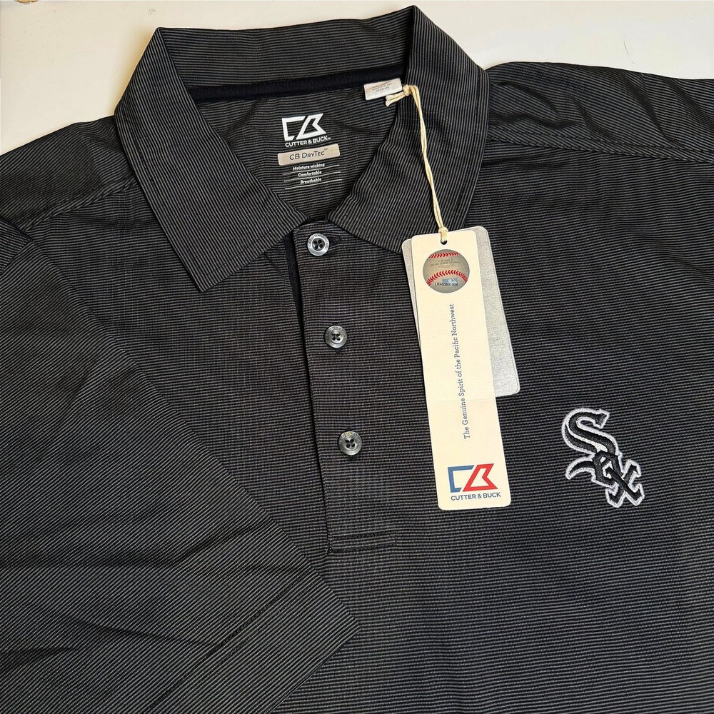 NWT Cutter & Buck Polo Shirt Mens XL Black Chicago White Sox CB DryTec Comfort
